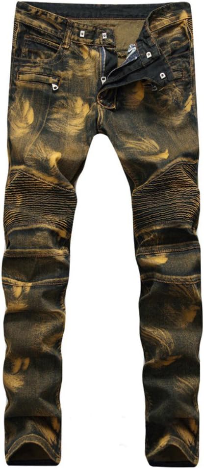 YiANKun Men's Biker Moto Slim Fit Skinny Distressed Vintage Golden Runway Denim Jeans