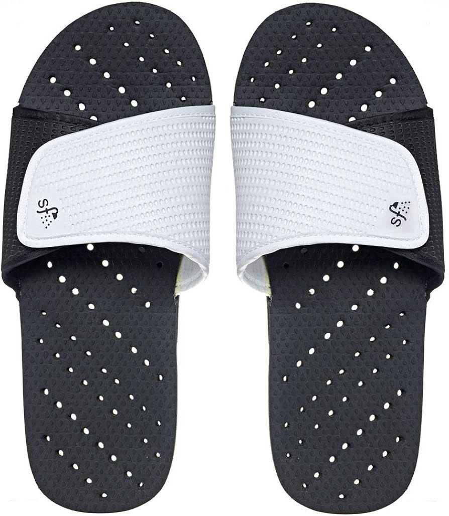 Showaflops Mens' Antimicrobial Shower & Water Sandals for Pool, Beach, Dorm and Gym - Adjustable Colorblock Slide