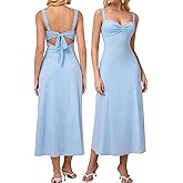 EYNMIN Lace Strap Midi Dress Sweetheart Neckline Bow Tie Backless A Line Wedding Guest Dresses for Women Casual Sundress