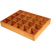 PRETYZOOM Wooden Sorting Tray Drawer Divider Organizer with 20 Compartments | Suitable for Socks, Briefs, Keys, Stationery, Arts Crafts, Small Items - Each Grid 2.3 x 2.3 Inch