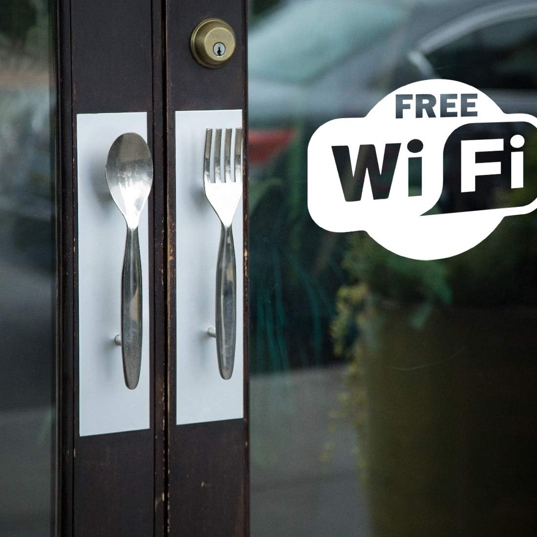 Free WiFi Sticker Sign Vinyl Cafe Decal Restaurant self Adhesive Stickers Kitchen Shop Office Decals Signs Pub Door Window Graphics Signage Takeaway Coffee Shop bar Artwork Stencil Transfer Wall - Image 4