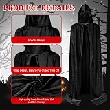 AOOWU Black Hooded Cape 150cm Halloween Witch Vampire Cosplay Costume view 2