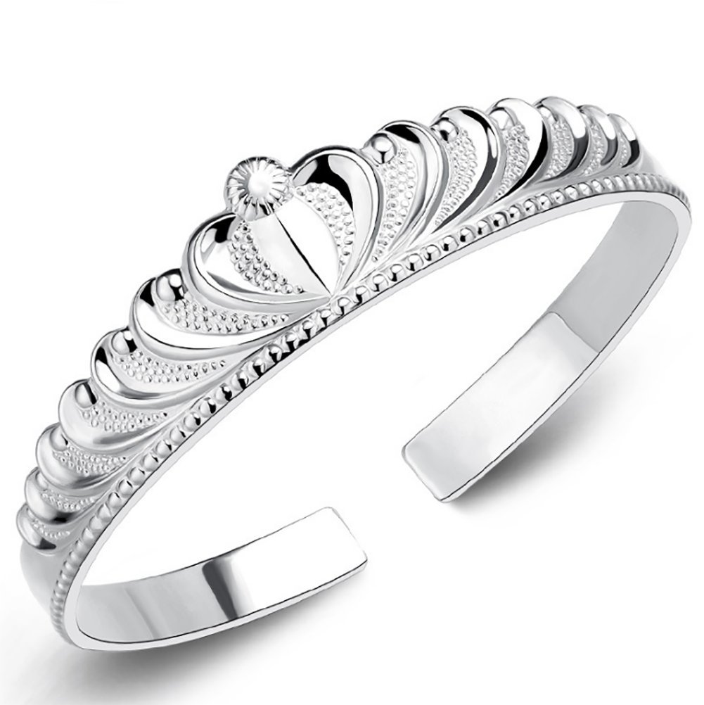 NANHONG 925 Sterling Silver Princess Crown Bracelet with Gift Box- -3D Relief Bracelet