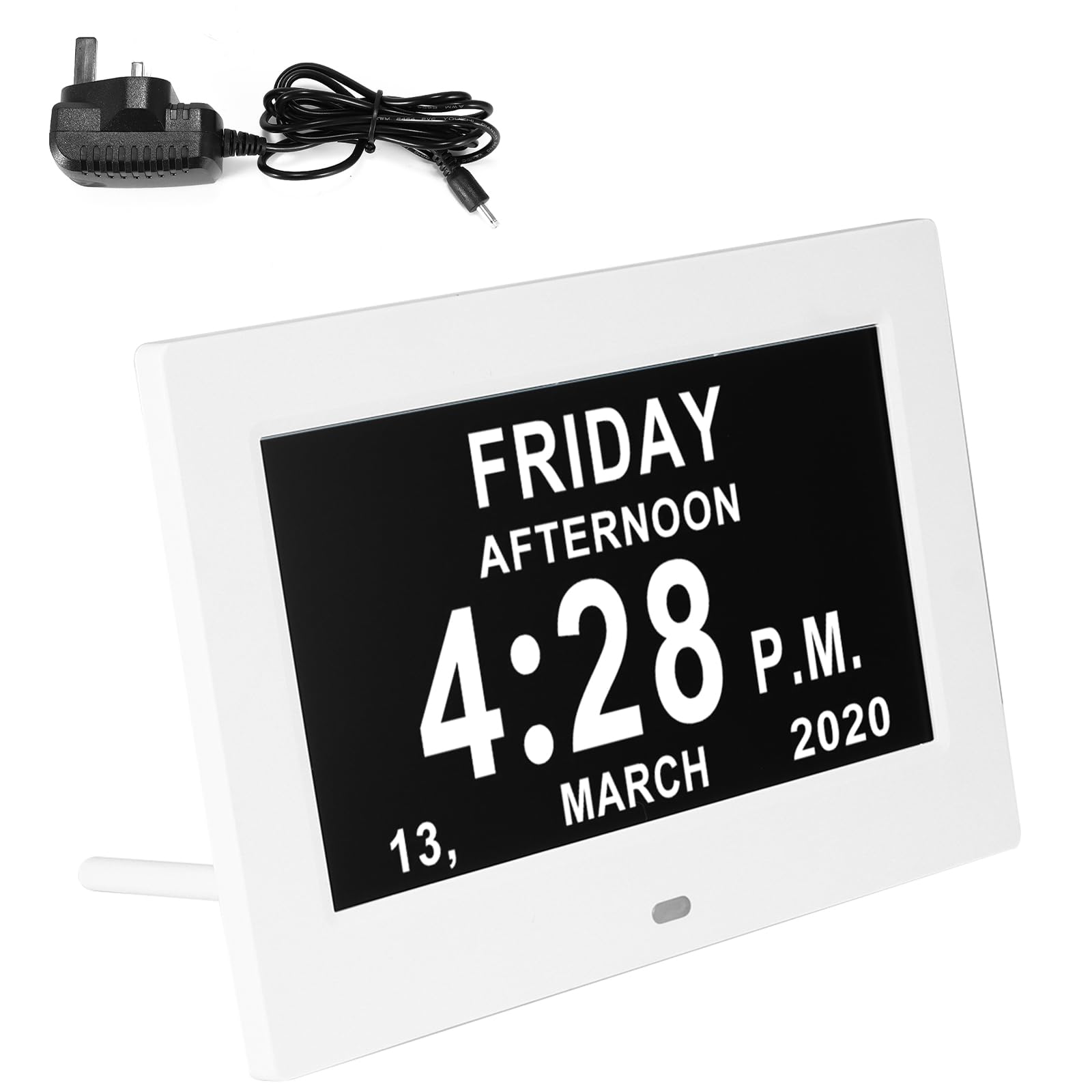 Palmcee Dementia Clock - 7 Inch HD Screen Alarm Clock with Date, Time & 12 Reminders for Elderly with Vision Impairment or Memory Loss - White