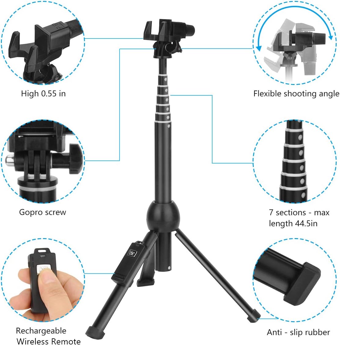 Selfie Stick,45 Inch Extendable Selfie Stick Tripod with Rechargeable Wireless Remote and Phone Tripod Stand,Compatible with iPhone 11 Pro Xs X 8 7 6 Plus,Samsung Galaxy Note10 S10 S9 S8,Gopro