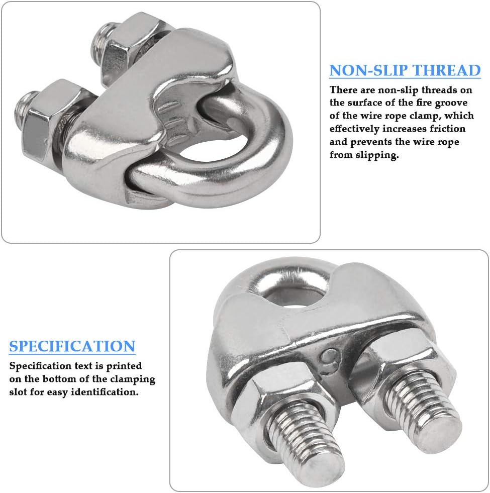 12pcs Stainless Steel U Bolt Saddle Clamp For O 6mm 1 4 Wire Rope Cable Atpwon M6 Wire Rope Clip Cable Clamps M6 U Fastener 6 Mm Wire Rope Grips Cable Tie