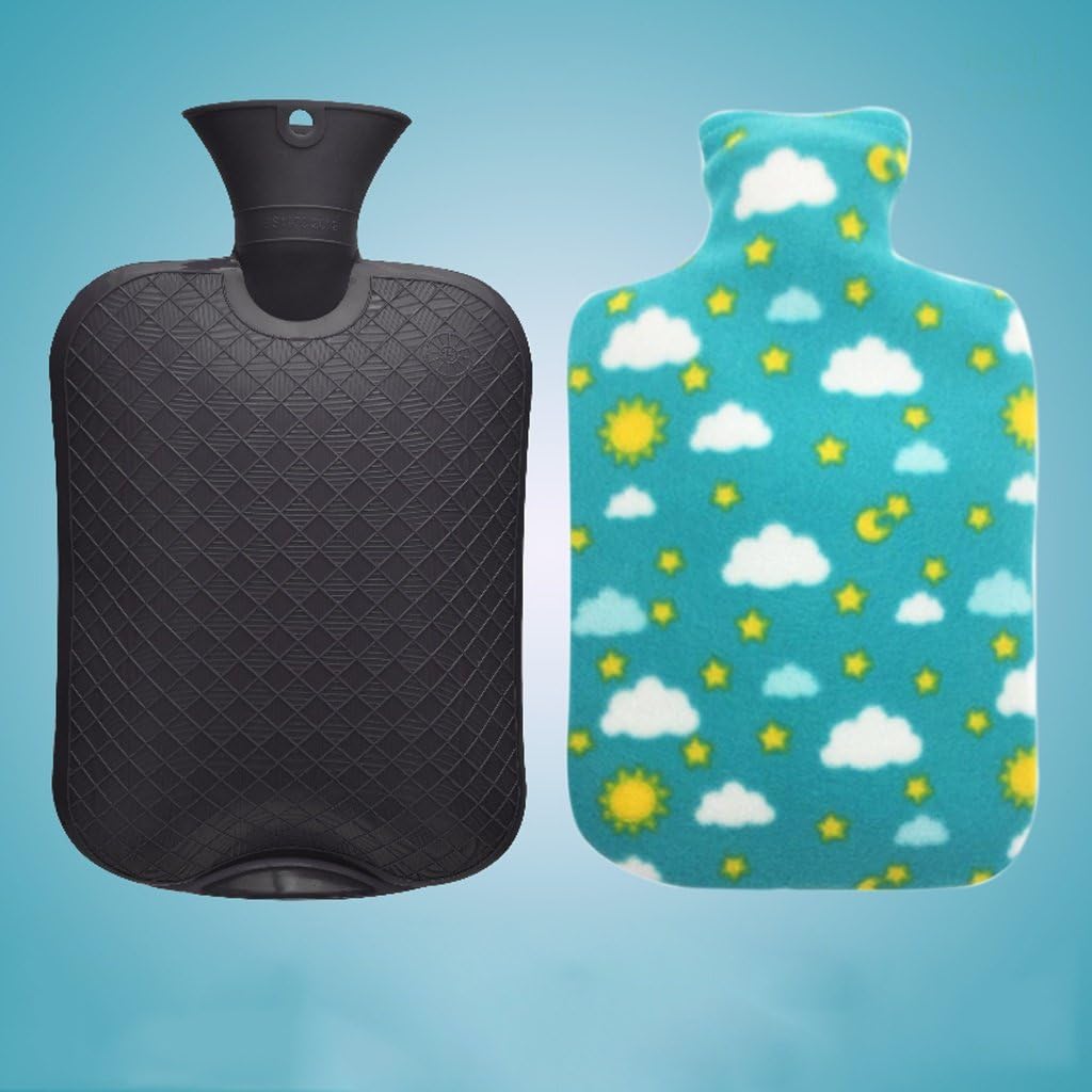 Hot water bag, natural rubber and cartoon soft cloth to keep warm and comfortable ( Color : Black )