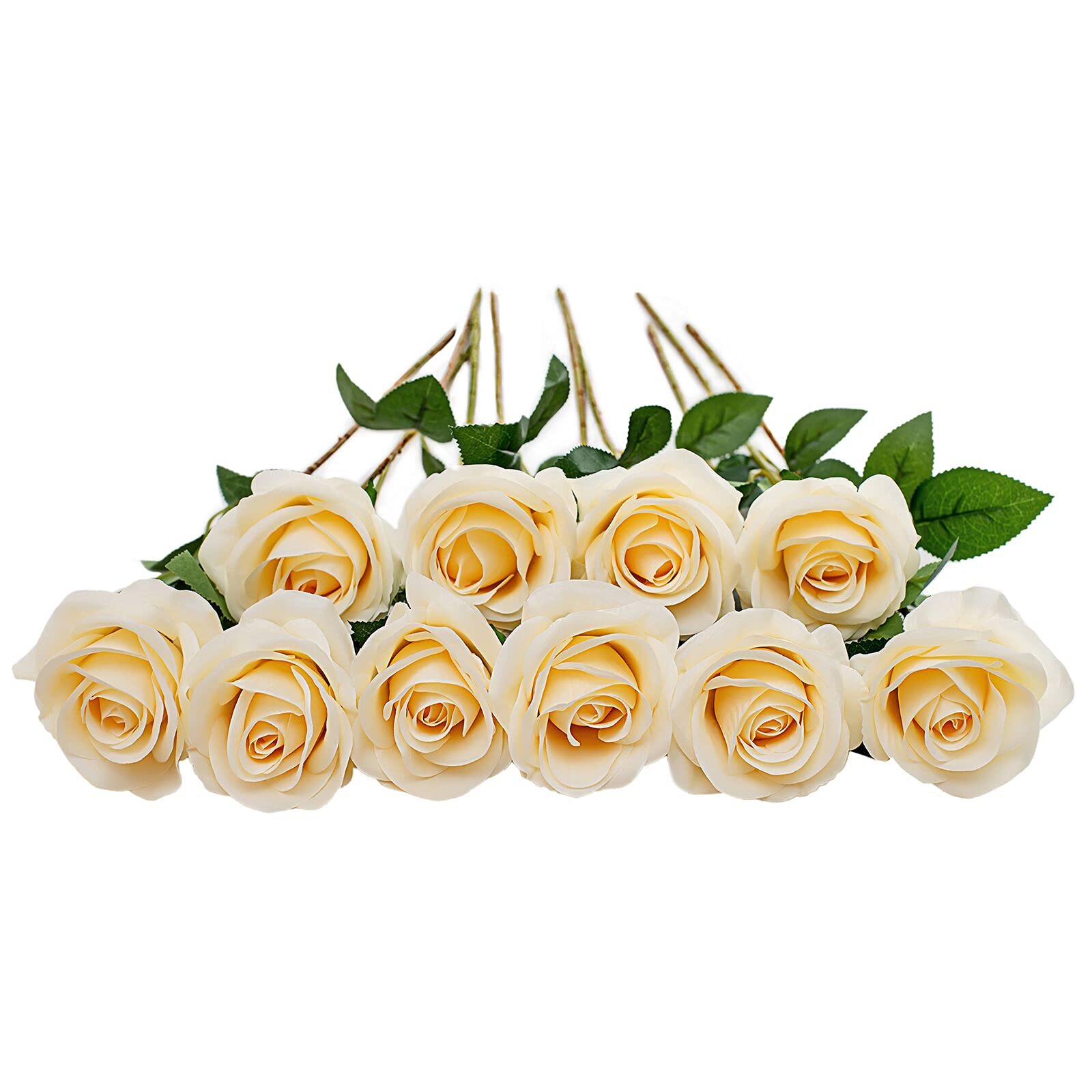 DuHouse 10Pcs Artificial Roses Fake Silk Flowers Realistic Bridal Bouquets with Single Long Plastic Stems for Arrangement Wedding Table Centerpiece Party Home Decor(Light Champagne) โ image 1