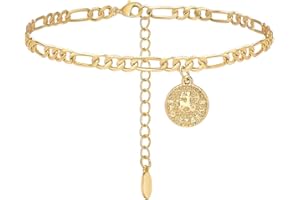 LCHERRY Anklets for Women Dainty Zodiac Constellation Anklet Zodiac Sign Disc Ankle Bracelet 14k Gold-Plated Anklets for Women