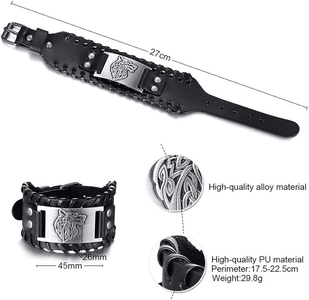 VNOX Mens Thor's Hammer Bracelet Black Braided Rope Wristbands Stainless Steel Norse Viking Jewelry Valknut Protection Amulet Birthday Gift for Men Boys (Bracelet-19) - Image 3