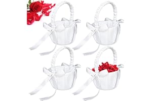 Nufiwra White Flower Girl Baskets for Weddings, Ivory Flower Girl Basket, Wedding Banquet Party Supplies, 8 x 5 x 3.5 Inches (4 Pcs)