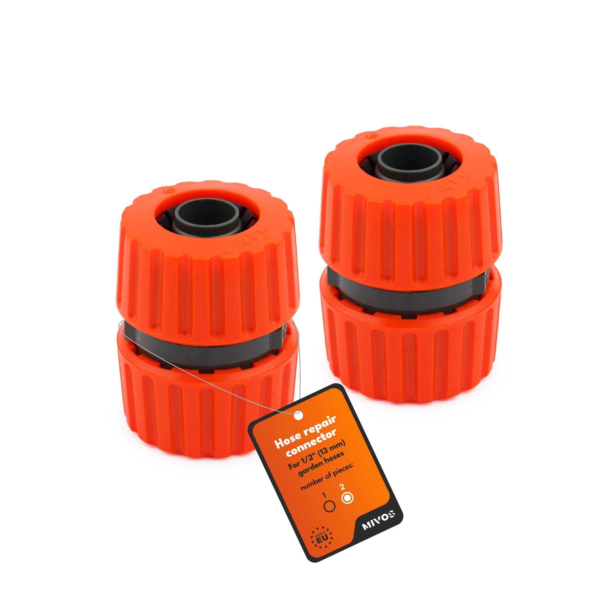 MIVOS 2 x Hose Repair for 1/2 Inch (13 mm) Garden Hoses, Hose Coupling for Connecting Hoses, Repair Connector, 1/2 Inch Hose Connector, Pack of 2