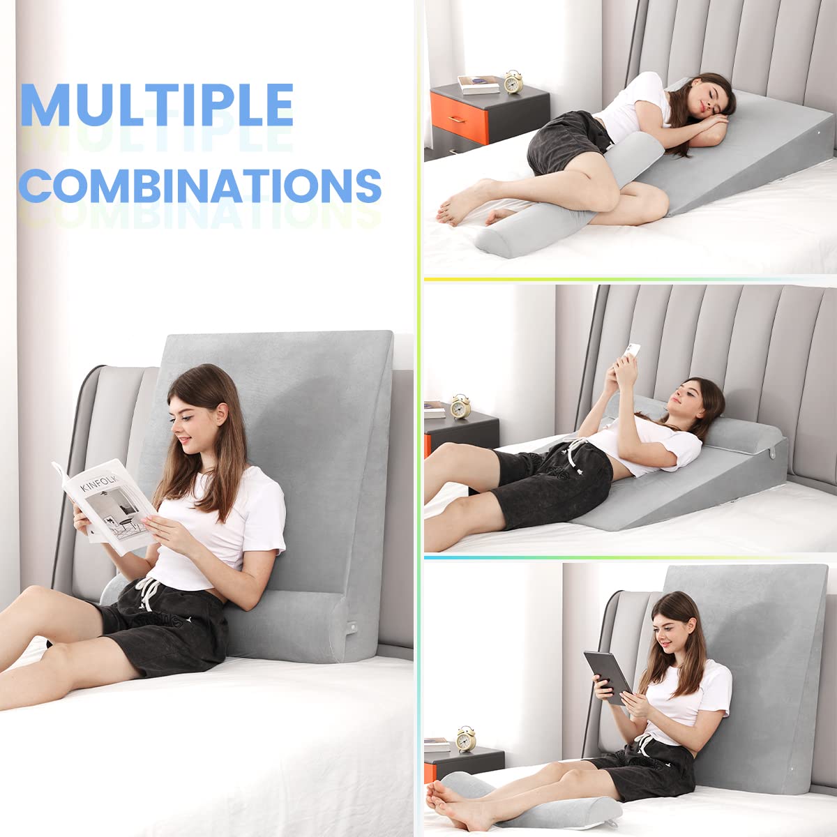 OasisSpace Wedge Pillow Extra Large Orthopedic Bed Wedge Pillow Set, Memory Foam Sitting Wedge Pillow for Adults, Wedge Pillow for Sleeping, GRED and Acid Reflux (7.5''Hx35''Lx32''W)