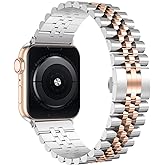 Wolait Compatible with Apple Watch Ultra 3/Ultra 2 Band 49mm 46mm 45mm 44mm 42mm,Stainless Steel Heavy iWatch Band with Butterfly Folding Clasp Link Bracelet for Series 11-1/SE3/2/Men,Silver/Rose Gold