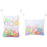 LEEFONE 2 PCS Mesh Bathtub Toy Holder Bag, 18 x 14 Inch Bath Toy Organizer, 4 Ultra Strong Hooks, White