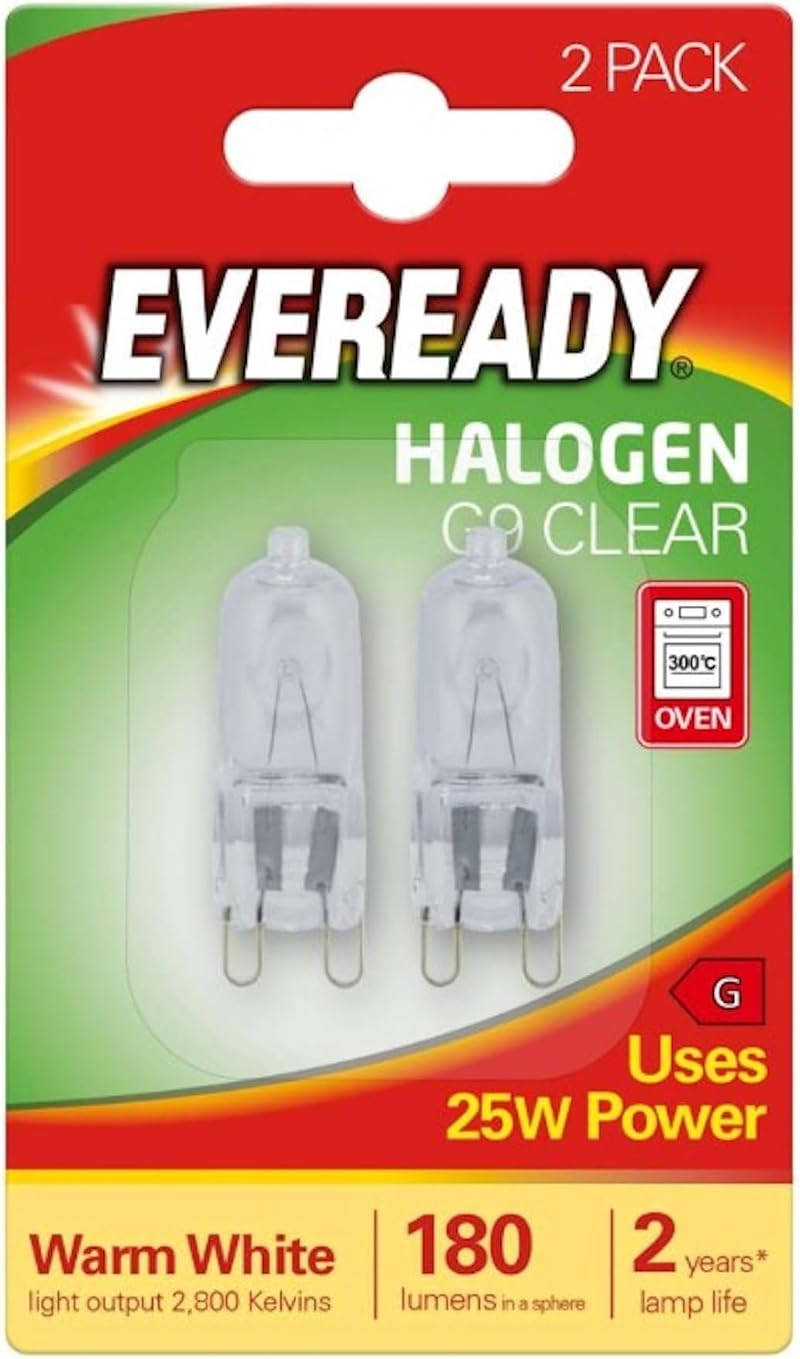 EVEREADY Mains Voltage G9 25W Halogen Capsule Bulb 2 Pack