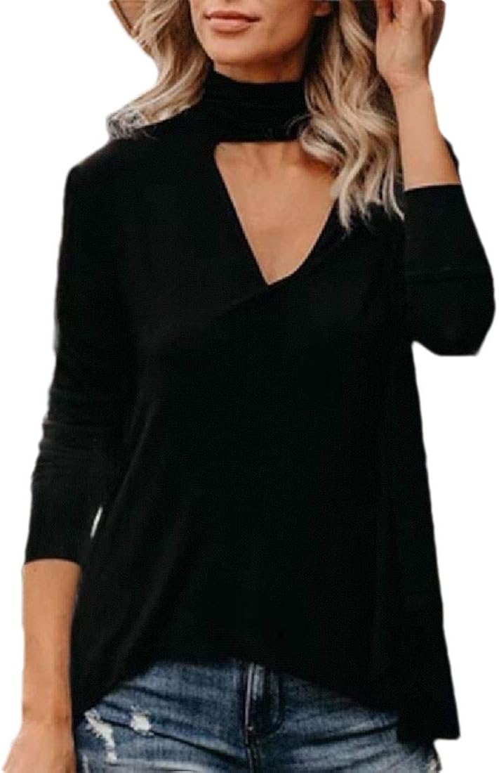 CBTLVSN Womens Sexy V Neck Sweaters Turtleneck Choker Tops Oversized Cable Knit Chunky Pullover 