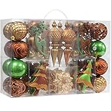 Sea Team 72-Pack Assorted Shatterproof Forest Theme Christmas Ball Ornaments Set Decorative Baubles Pendants with Reusable Hand-held Gift Package for Xmas Tree (Green & Bronze)