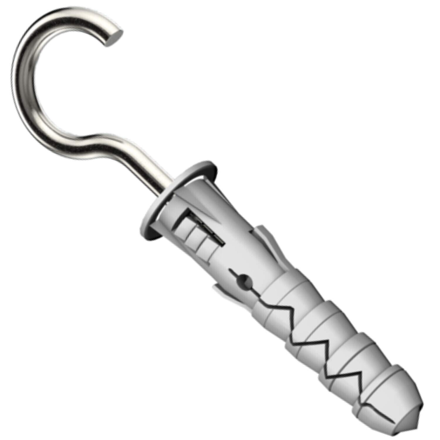 SS8 Ceiling Cup Hook (10pcs) with 10x50mm Plastic Plug Screw Hooks Type C for Home, Office and Outdoor use, Lighting Hook Racks