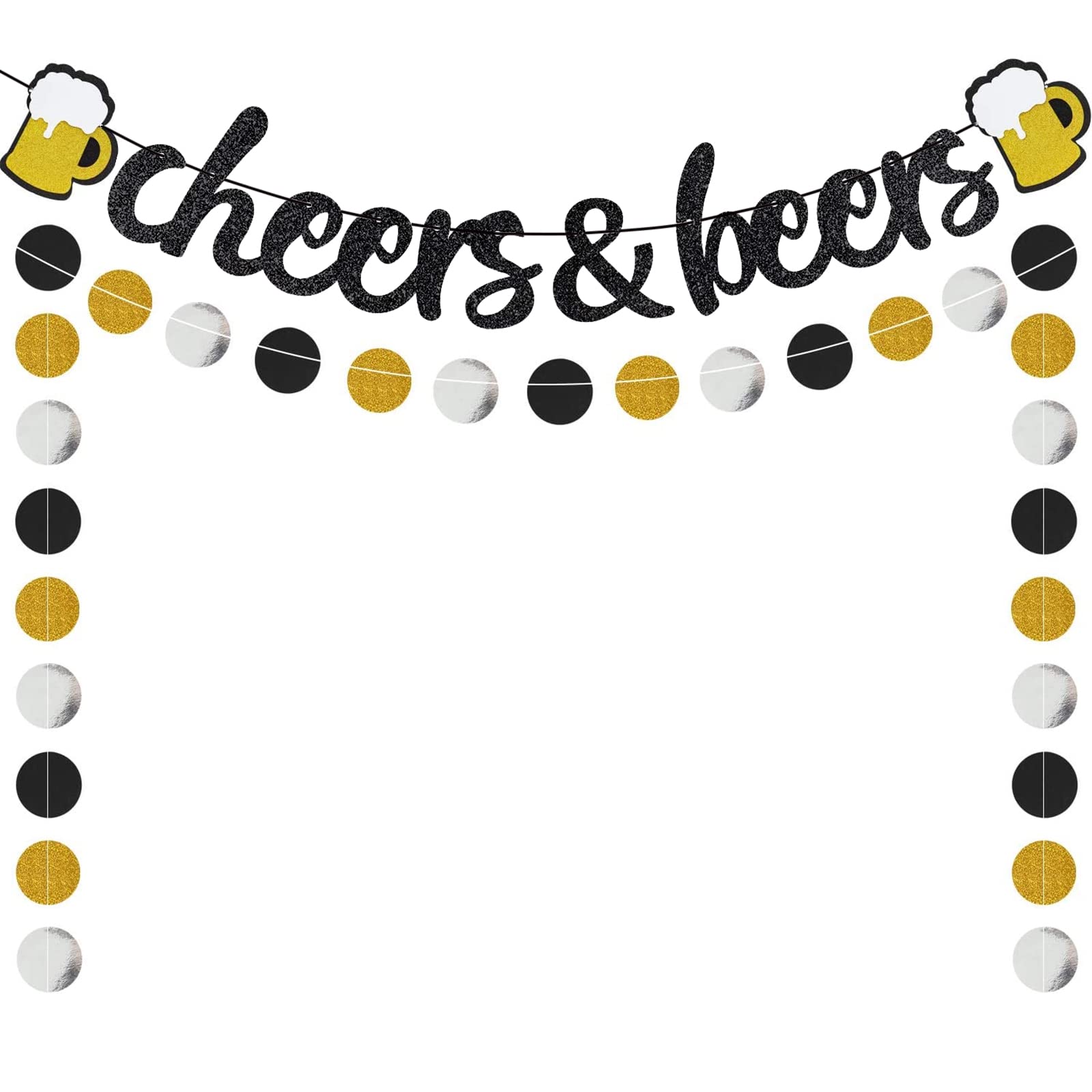 Cheers & Beers Banner Black Glittery Circle Dots Garland(57 pcs circle dots),Birthday Wedding Anniversarty Graduation Bachelorette Bridal Shower Engagement Retirement Baby Shower Hawaii Party Supplies
