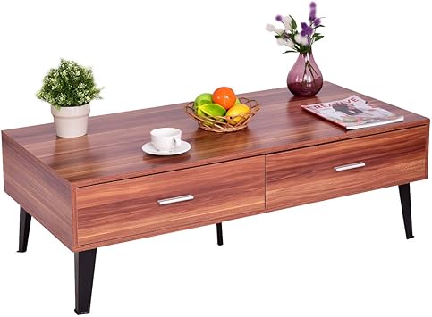 Amazon Com Wood Storage Coffee Table Drawers W Steel Legs Living