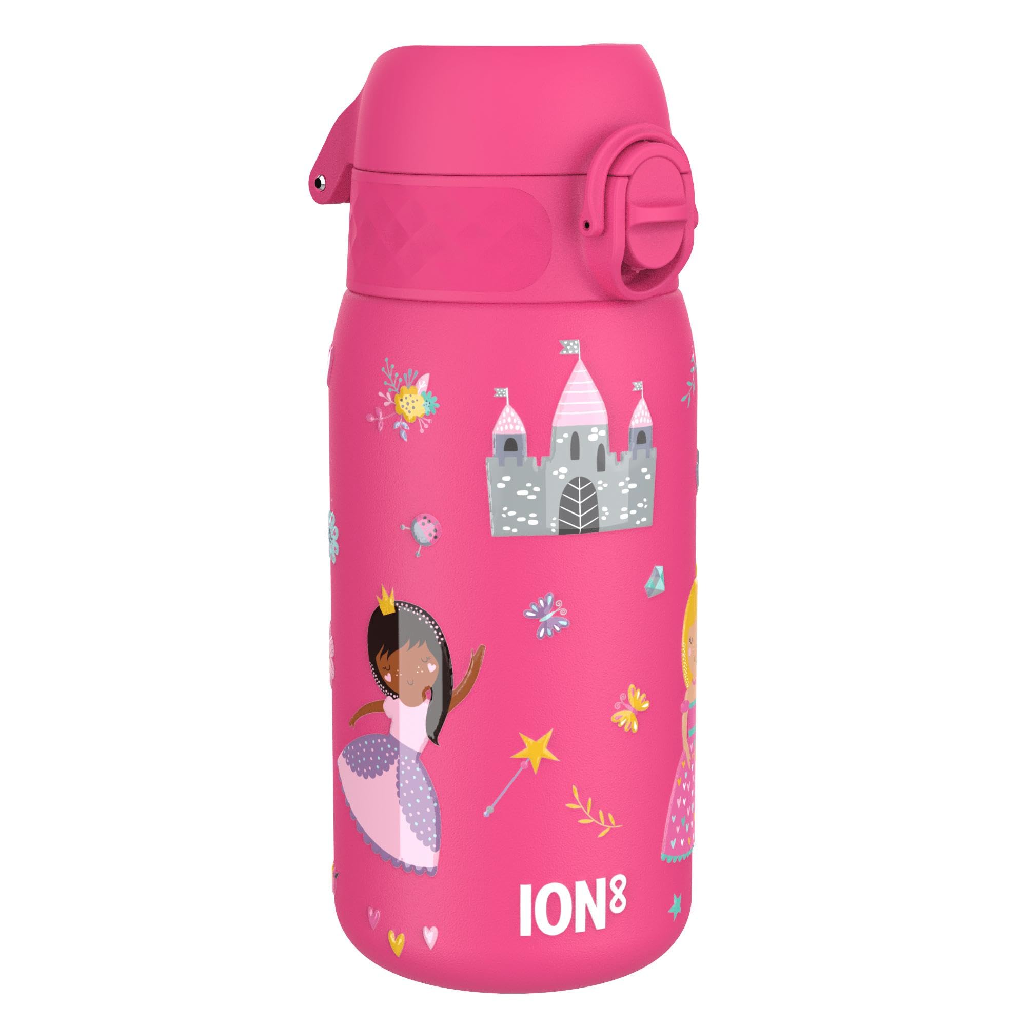 Ion8 Vacuum Insulated Steel Water Bottle, 320 ml/11 oz, Leak Proof, Easy to Open, Secure Lock, Dishwasher Safe, Carry Handle, Metal Water Bottle, ThermoShield Stainless Steel, Pink, Princess