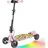 ARBELI 4-Wheel Electric Scooter for Kids 8+, Max 10 MPH &amp; 8.5 Miles | 350W peak motor w/ 5 speeds, rainbow lights, LED display, 35"-39.4" adjustable height, foldable design, UL-2272 certified