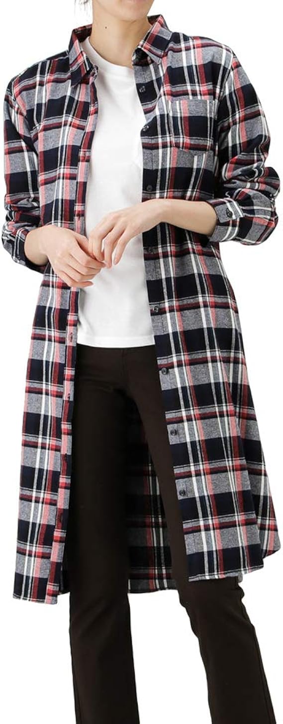 Amazon シャツワンピ ワンピース ロング丈 長袖シャツ レディース ウエストひも付き ロングシャツ チェックシャツ 羽織り Njph9107l ネイビー F ワンピース チュニック 通販