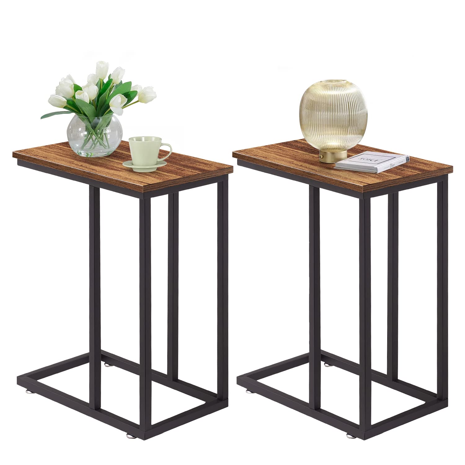 Photo 1 of **SEE NOTES** VECELO C Shaped End Side Table for Sofa Couch and Bed Snack TV Tray for Living Room Bedroom, 2 PCS, Brown