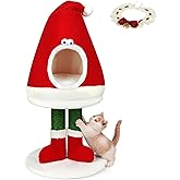 Christmas Cat Scratching Post, Comes with A Christmas Cat Collar, 30 inch Tall Natural Sisal Rope Cat Tower Toys, Cat Tree Ac