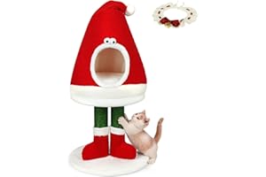 Christmas Cat Scratching Post, Comes with A Christmas Cat Collar, 30 inch Tall Natural Sisal Rope Cat Tower Toys, Cat Tree Ac
