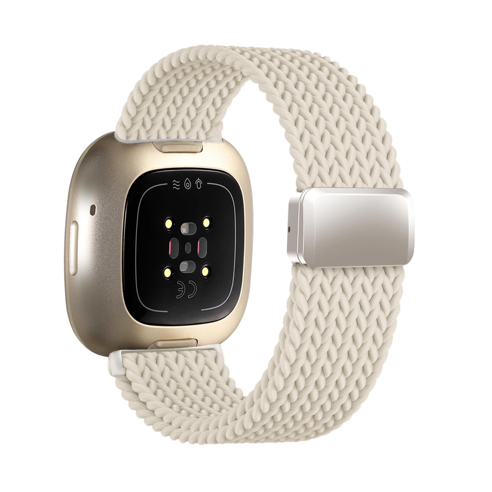 Zythtic Braided Strap Compatible with Fitbit Versa 4 Strap/Fitbit Versa 3 Straps/Fitbit Sense Strap/Sense 2 Strap, Elastic Nylon Strap with Magnetic Clasp for Versa 3/Versa 4/Sense/Sense 2, Starlight
