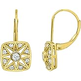 Marilyn Monroe Vintage Square Drop & Dangle Earrings | 14K Yellow Gold, Rhodium Plated 925 Sterling Silver Leverback Earrings for Women | 1 Carat Round Cut Cubic Zirconia CZ Simulated Diamond