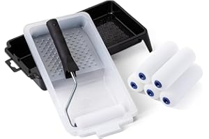 BATES CHOICE Bates- 4 Inch Foam Paint Roller Set, 8 pcs, Small Paint Roller Kit, 1x Black Plastic Paint Tray, 1x Tray Liner, 1x Roller Frame & 5X Foam Covers