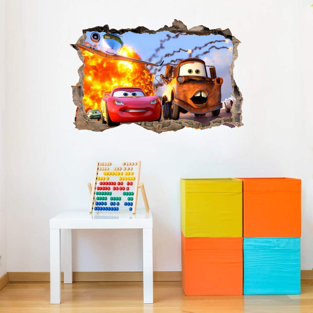 Supzone 3D Race Cars Wall Stickers Break Through The Wall Decals Removable Vinyl DIY Murals Decor for Boys Bedroom Living Room Play Room Classroom