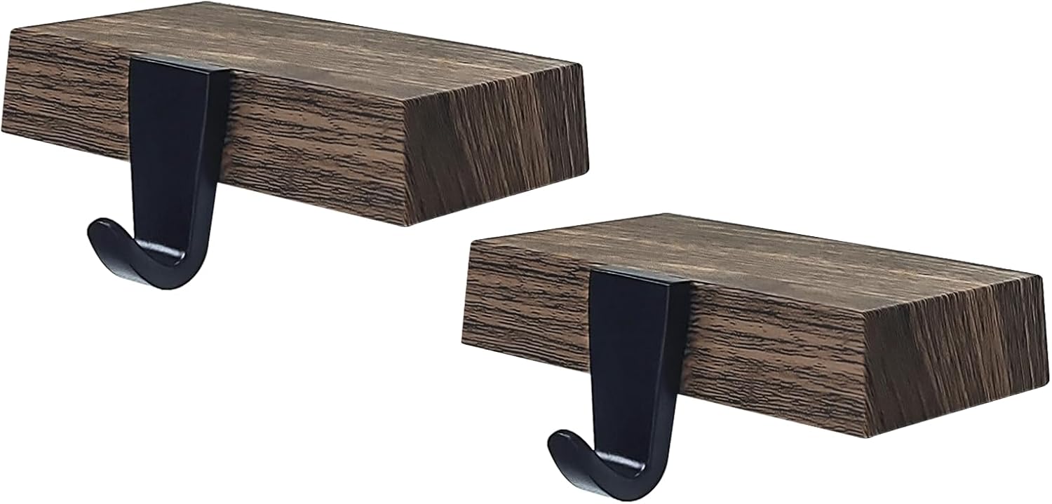 Stockings & Holders - Mulbozy Christmas Stocking Holder for Mantle Set of 2, Dark Wood Grain Christmas Stocking Hanger with Black Hook, Non-Slip Heavy Stocking Holders for Christmas Fireplace Mantel Decoration