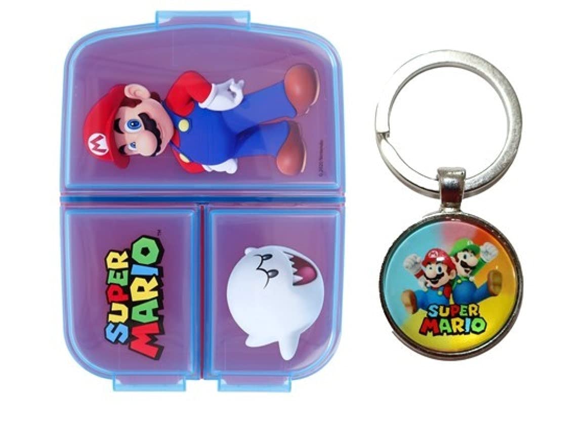 Mario Sandwich Lunch Snack Box Multi Compartment Kids Children School Colourful 18cm x 14cm x 6cm Includes Mario Keychain
