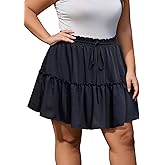 Women's Plus Size Floral Tiered Mini Skorts Ruffle Flowy High Waisted Shorts Boho Beach Summer Skirts with Pockets