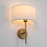 Yosoan Fabric Wall Sconce Indoor Bedside Wall Lamp Fixture, Vintage Industrial Hardwired Boho Semi Circular with White Half M