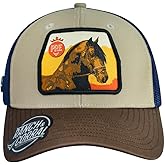 RANCH & CORRAL Horse Design Snapback Cap Blue/Beige/Coffee, Black, 3-5 3/8