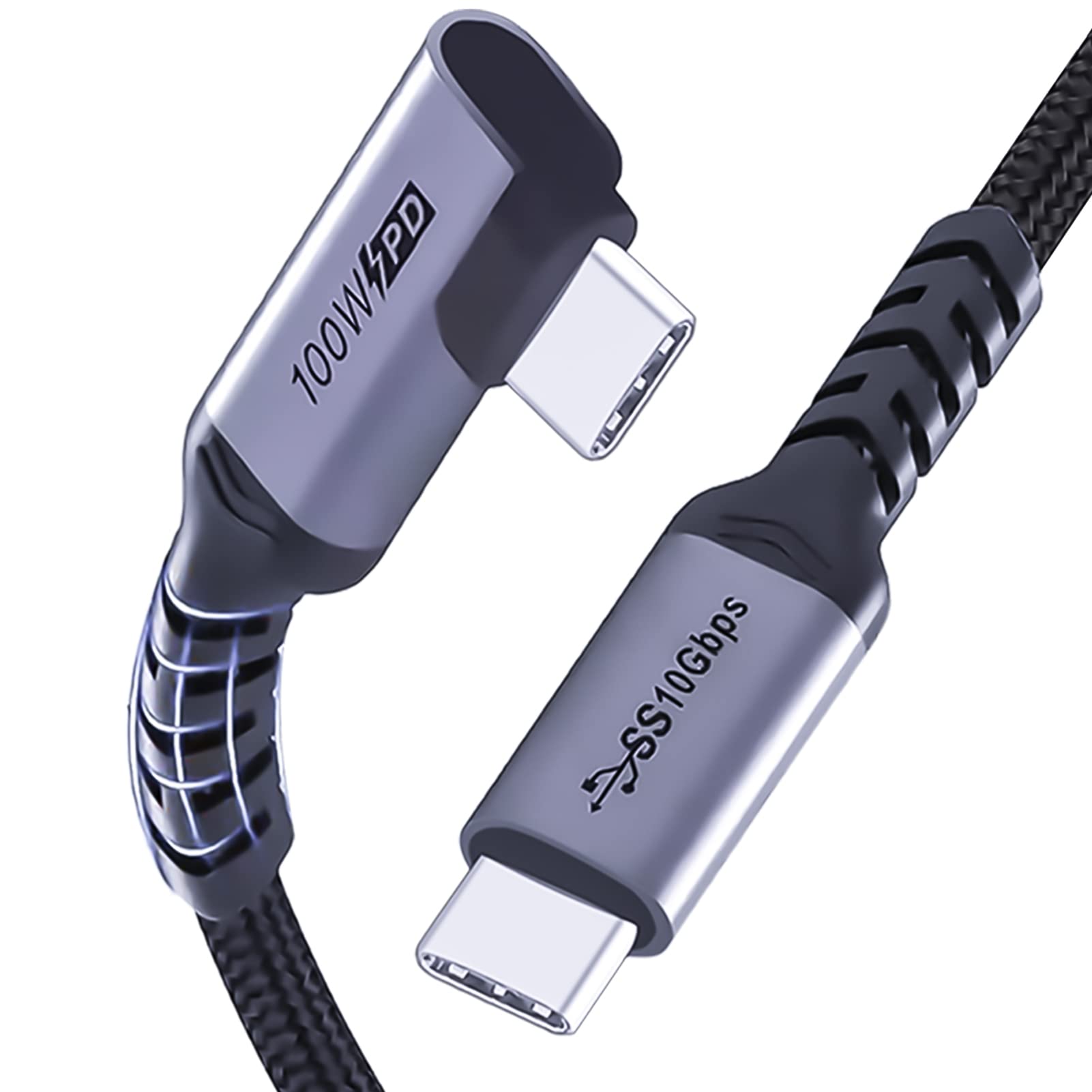 SUMPK 1m USB C to USB C 3.1 Gen 2 [2 Packs], 100W PD Fast Charging Cable with E-Mark Chip, SuperSpeed 10 Gbps, 90 Degree, 4K Monitor Video Output & Data Cable