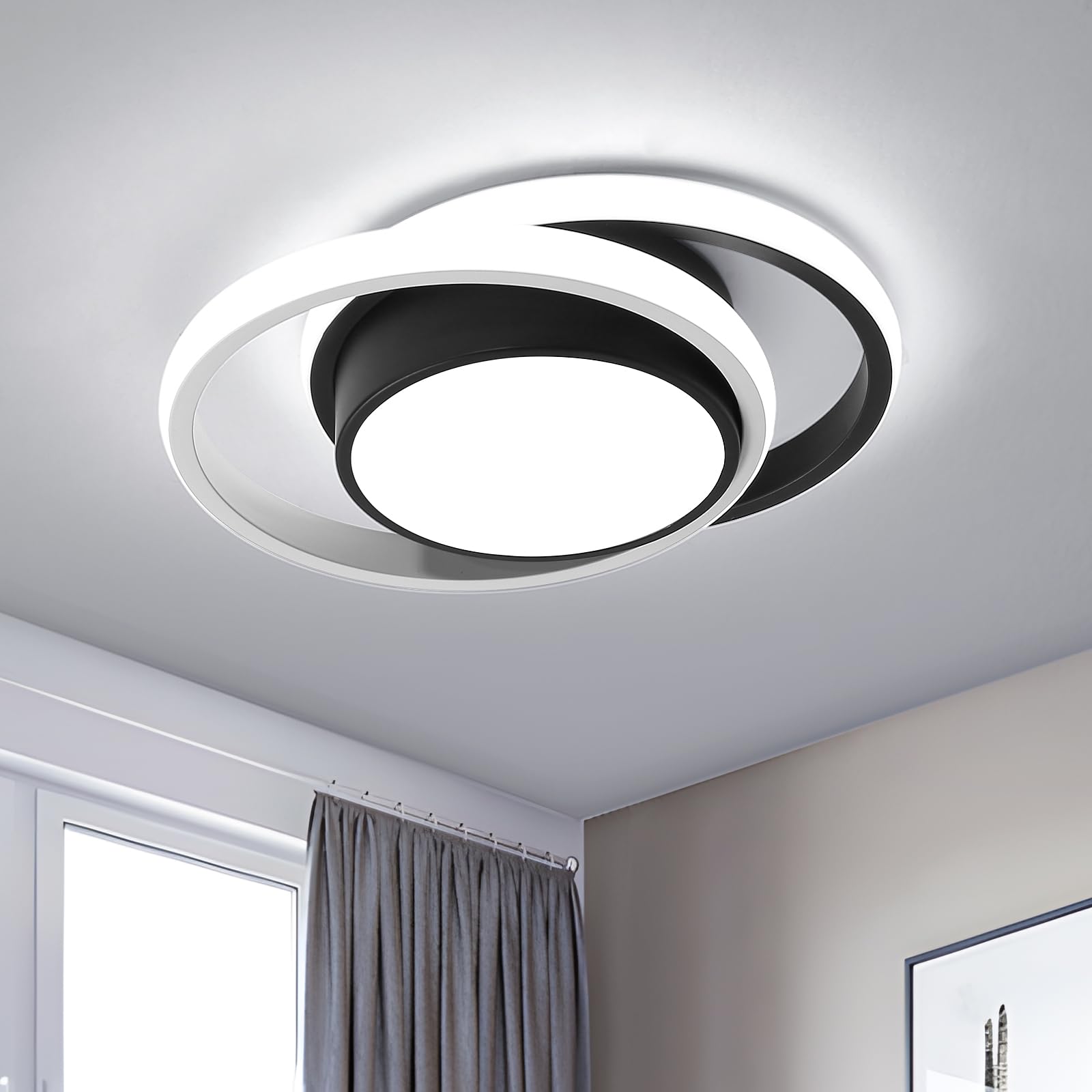 Modern LED Ceiling Lighting, 6500K Cool White Light LED Ceiling Light, 36W 4050LM Black Round Design Chandelier Ceiling Lights for Bedroom, Living Room, Corridor, Hallway, Aisle, Porch, Entrance