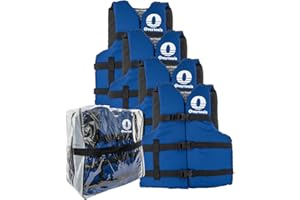 Overton's Universal Adult Life Jacket - Pack of 4, Nylon Shell with Closed-Cell Foam, Open Sides and Sturdy Belts, USCG Approved Type III, Fits Chest Sizes 30" to 52", Includes Zippered Storage Bag