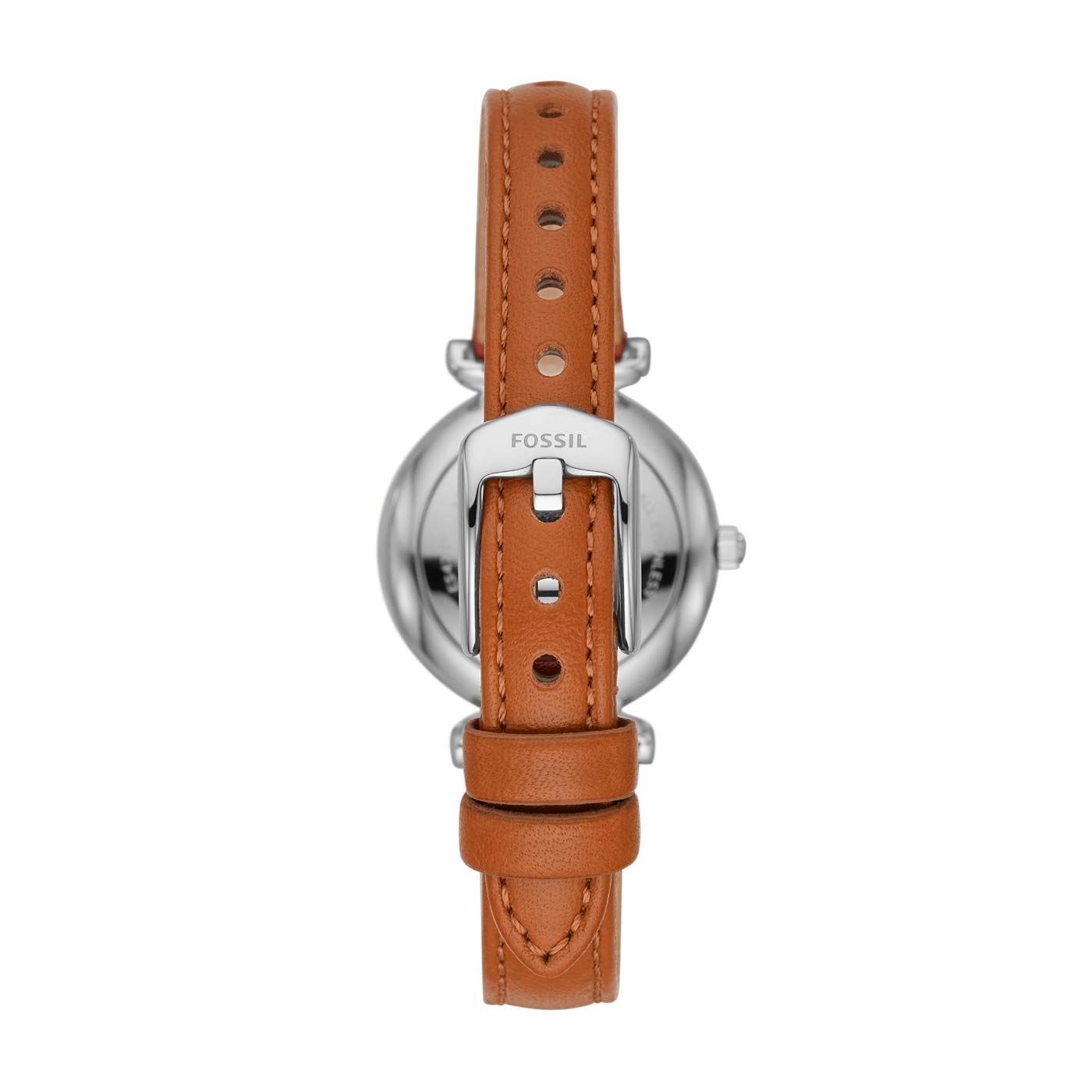 Fossil Damenuhr Carlie Mini, Quarzwerk, 28mm Silbernes Edelstahlgehäuse mit Lederarmband, ES4701
