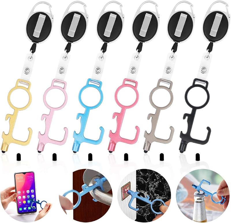 Geluode 6pk Anti-Contact Door Opener Tool Zinc Alloy Stylus Keychain 6 Colors