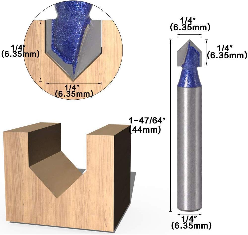Bestgle 4pcs 1/4" Shank Industrial Grade 90 Degree V Groove Router Bit Set CNC Engraving V Grooving Cutter Woodworking Tool 1/4" - Image 4
