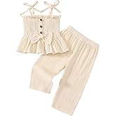 Bekarsy Toddler Baby Girl Summer Clothes Cute Girls Outfits Sleeveless Button Bow Camisole Pants Set 9 Months-4T