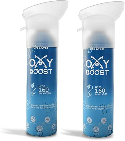 OXY BOOST Natural Portable Oxygen Cylinder Can with Inbuilt Mask, (9 Litre) (160 Breaths Approx.) Pack of 2