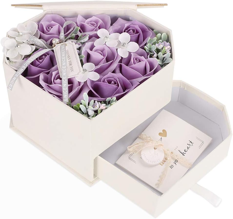 QJJML Creative Soap Soap Flower Rose Double Gift Box for Girlfriend Wife Birthday Gift Women's Day,C