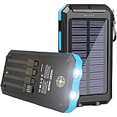 YELOMIN Solar Charger, 20000mAh Portable Type-C Solar Power Bank with 4 Cables, Waterproof Battery Pack, Outdoor External Backup Power Charger Six Outputs/LED Flashlights, Perfect for Camping Travel